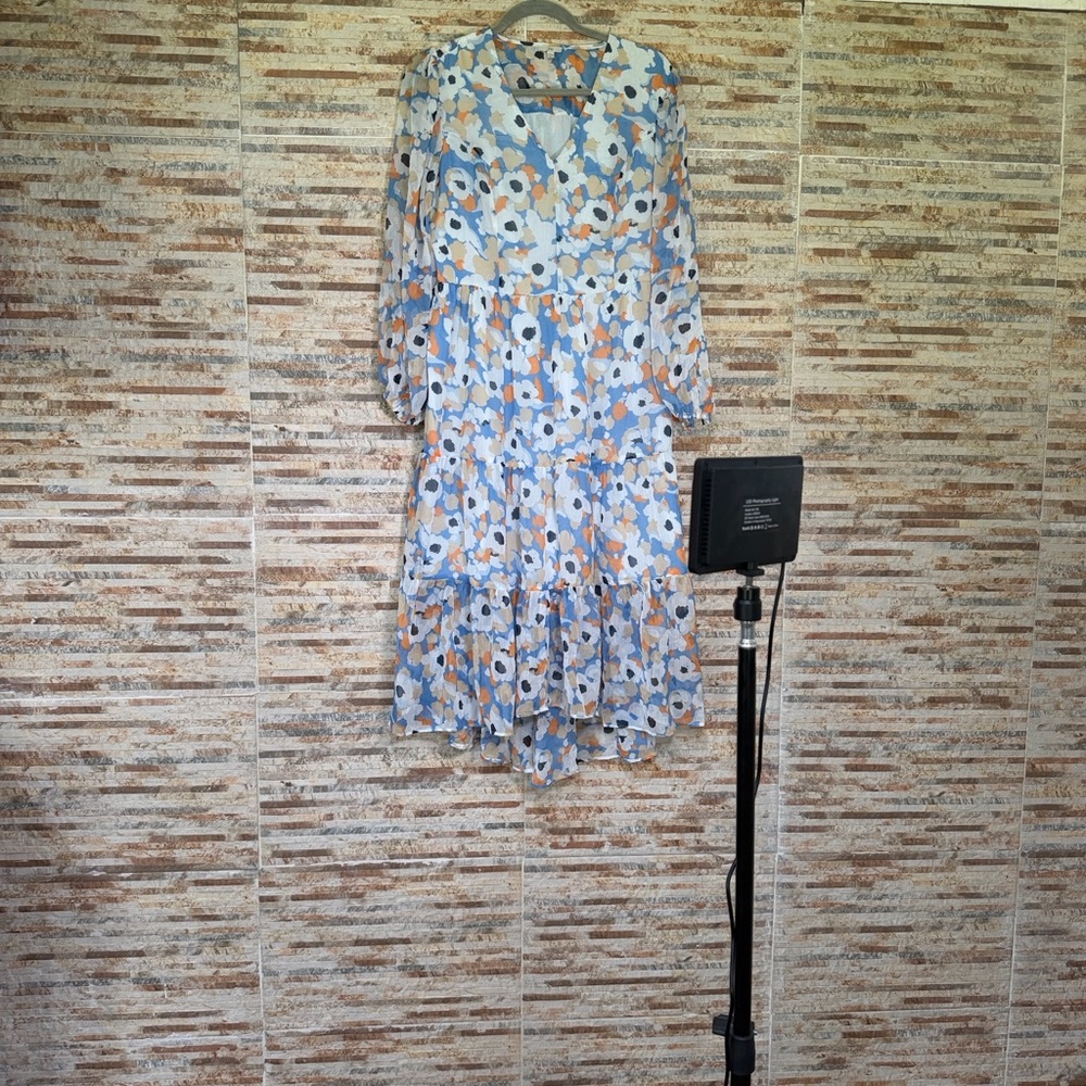 Joie Floral Tiered Long Sleeve Dress - Light Blue, White, Orange new without tag
